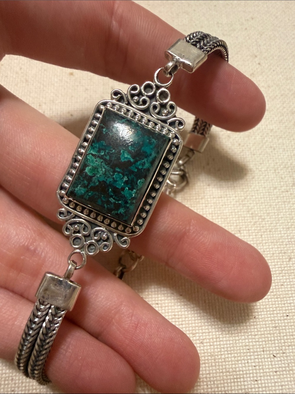 Sterling Silver 925 Turquoise Green Statement Bracelet 8’ in